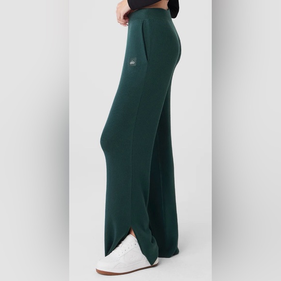 NWT Alo Yoga Knit High Waist Salana Wide Leg Pant Midnight Green Size S - Picture 4 of 16